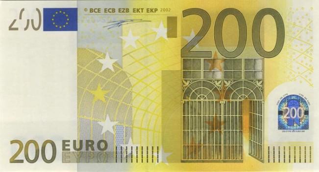 Купюра номиналом 200 евро, лицевая сторона
