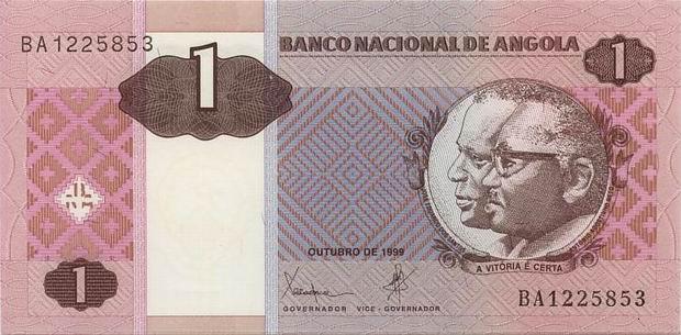 Банкнота в 1 ангольскую кванзу. Лицевая сторона