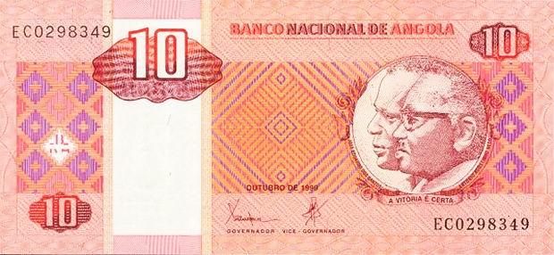 Банкнота в 10 ангольских кванз. Лицевая сторона