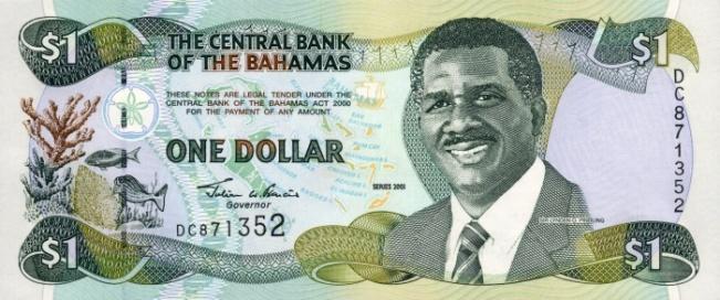 Купюра в 1 багамский доллар. Лицевая сторона