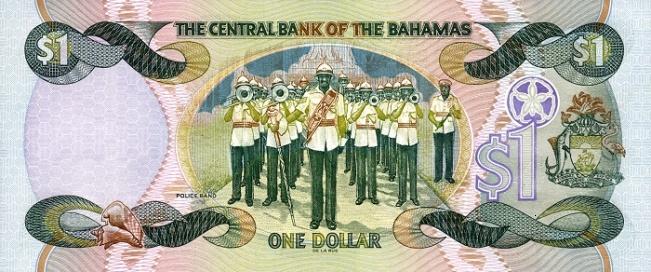 Купюра в 1 багамский доллар. Обратная сторона